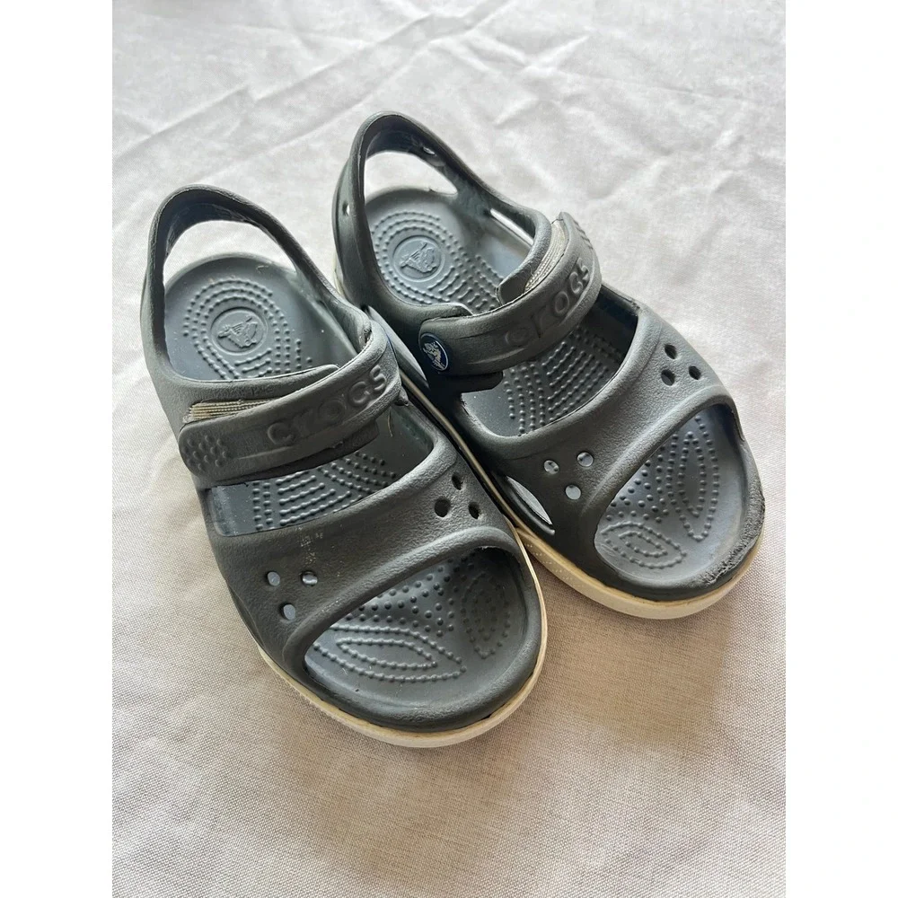 Crocs Crocband II Sandals‎ Kids Size C9 Charcoal Grey White Sporty Water Shoes